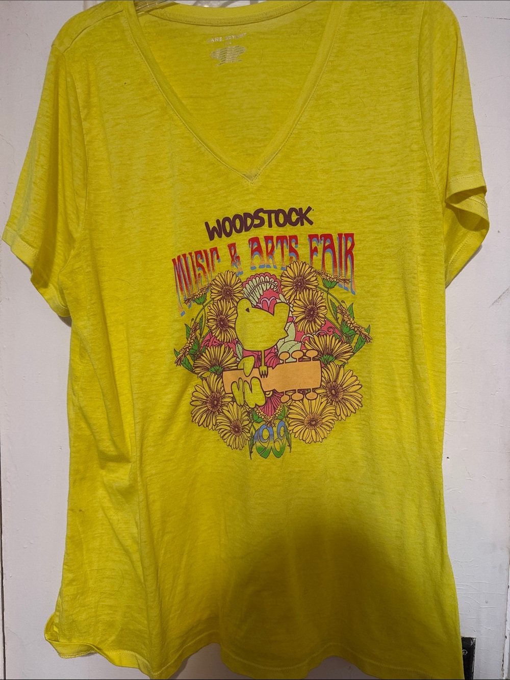 Lane Bryant Yellow Woodstock Graphic V‑Neck Tee